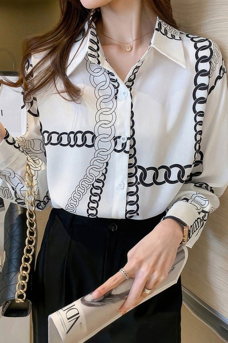 Blouse loose fit chain print drop shoulder summer top