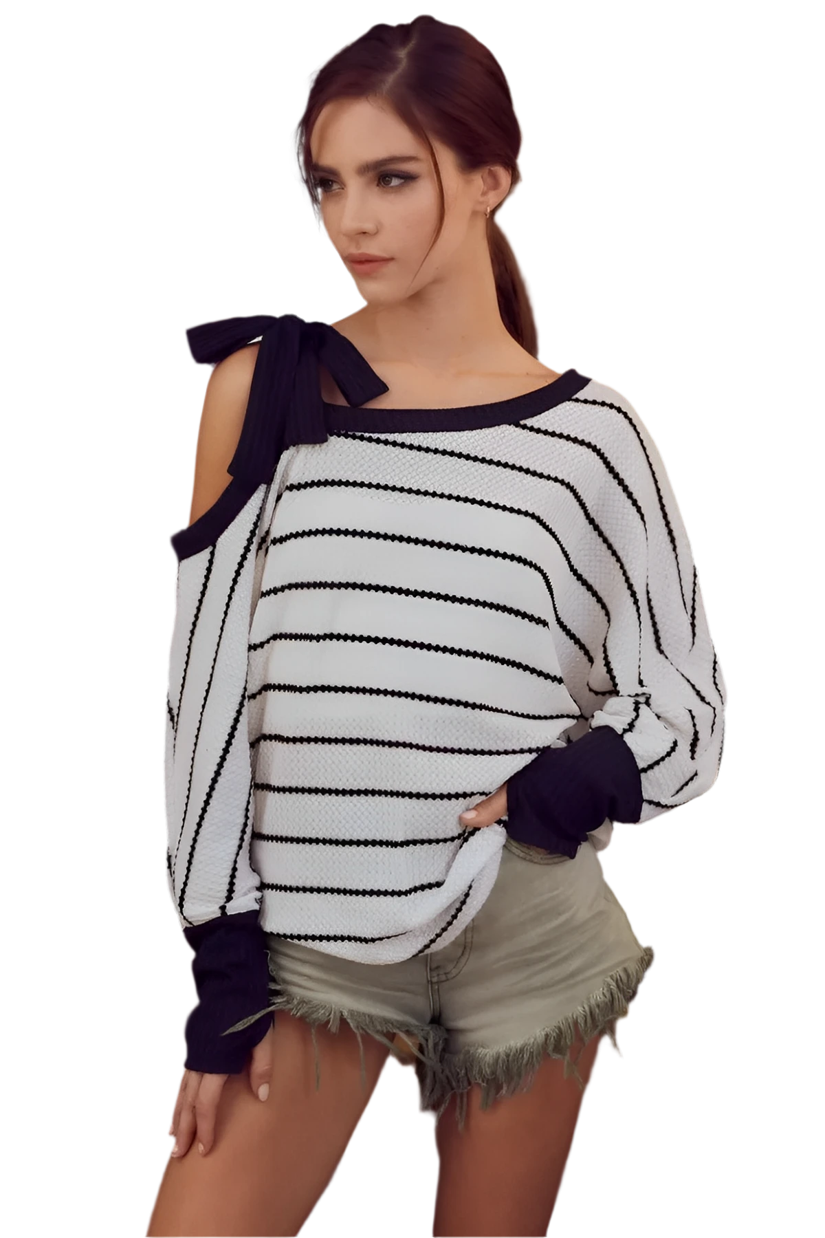 One-Shoulder Waffle Textured Ribbon Top for Everyday Style
