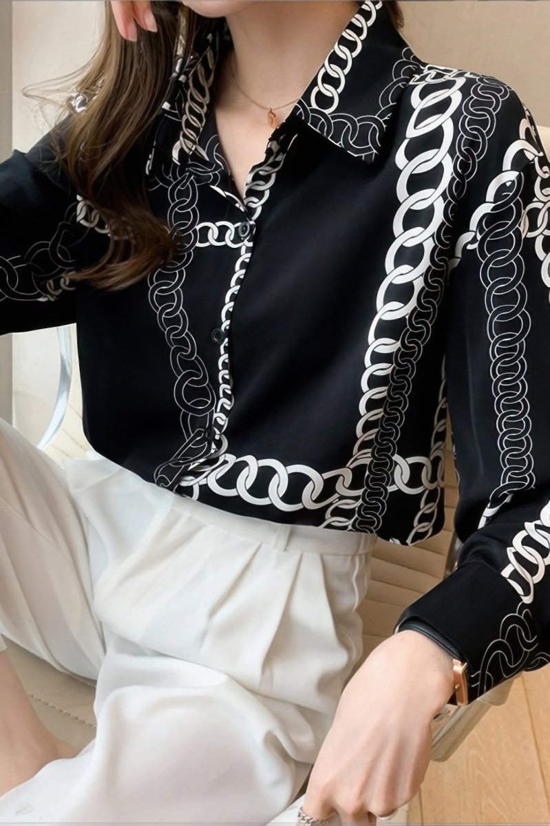 Blouse loose fit chain print drop shoulder summer top