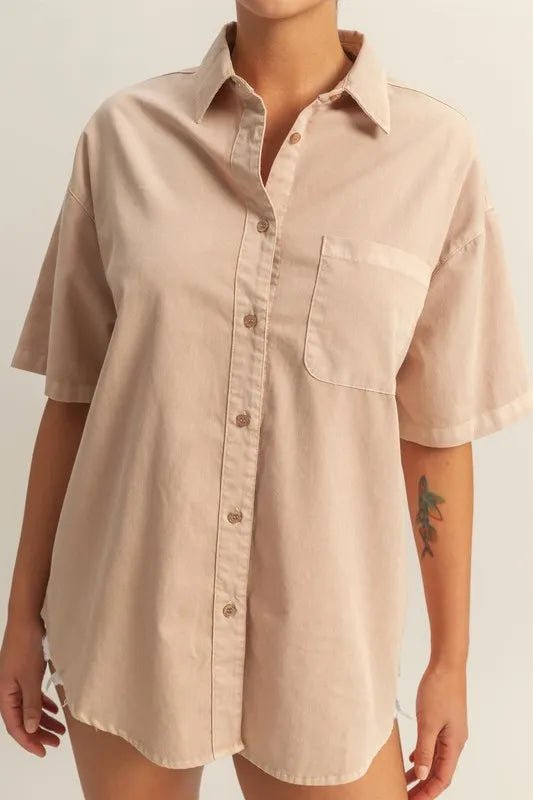 Short Sleeve Button Down Oversized Shirt for Women