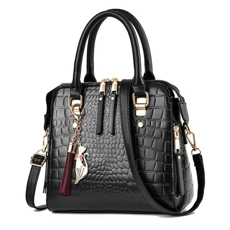 Bolsa Feminina de Couro Legetímo Relevo Crocodilo Escala Luxo Preta