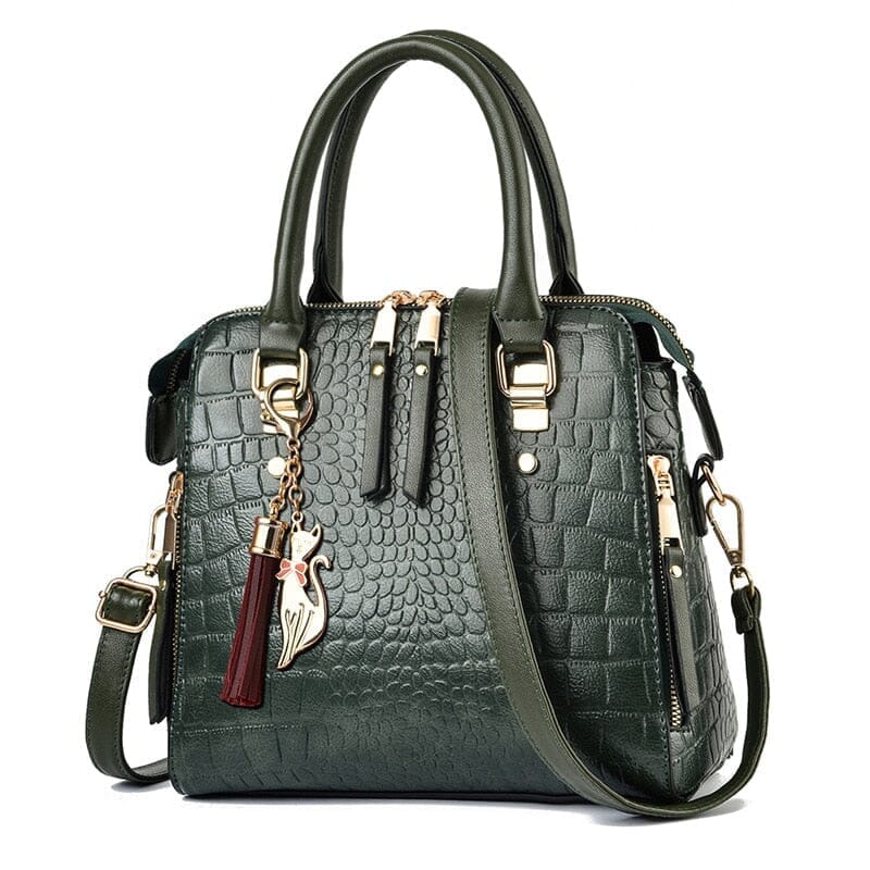 Bolsa Feminina de Couro Legetímo Relevo Crocodilo Escala Luxo Verde