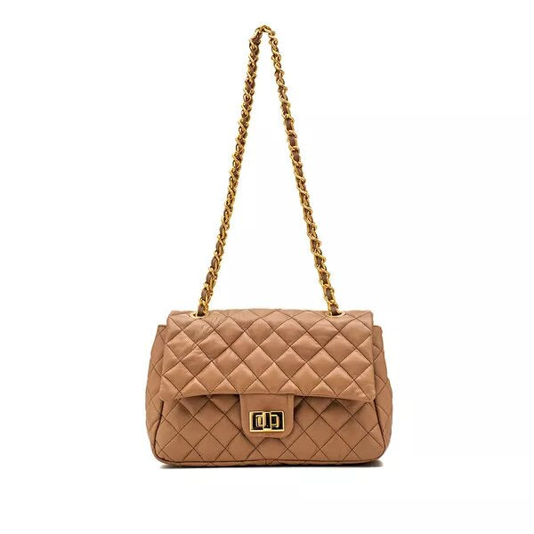 Bolsa Feminina de Couro Quilted Queen Bege