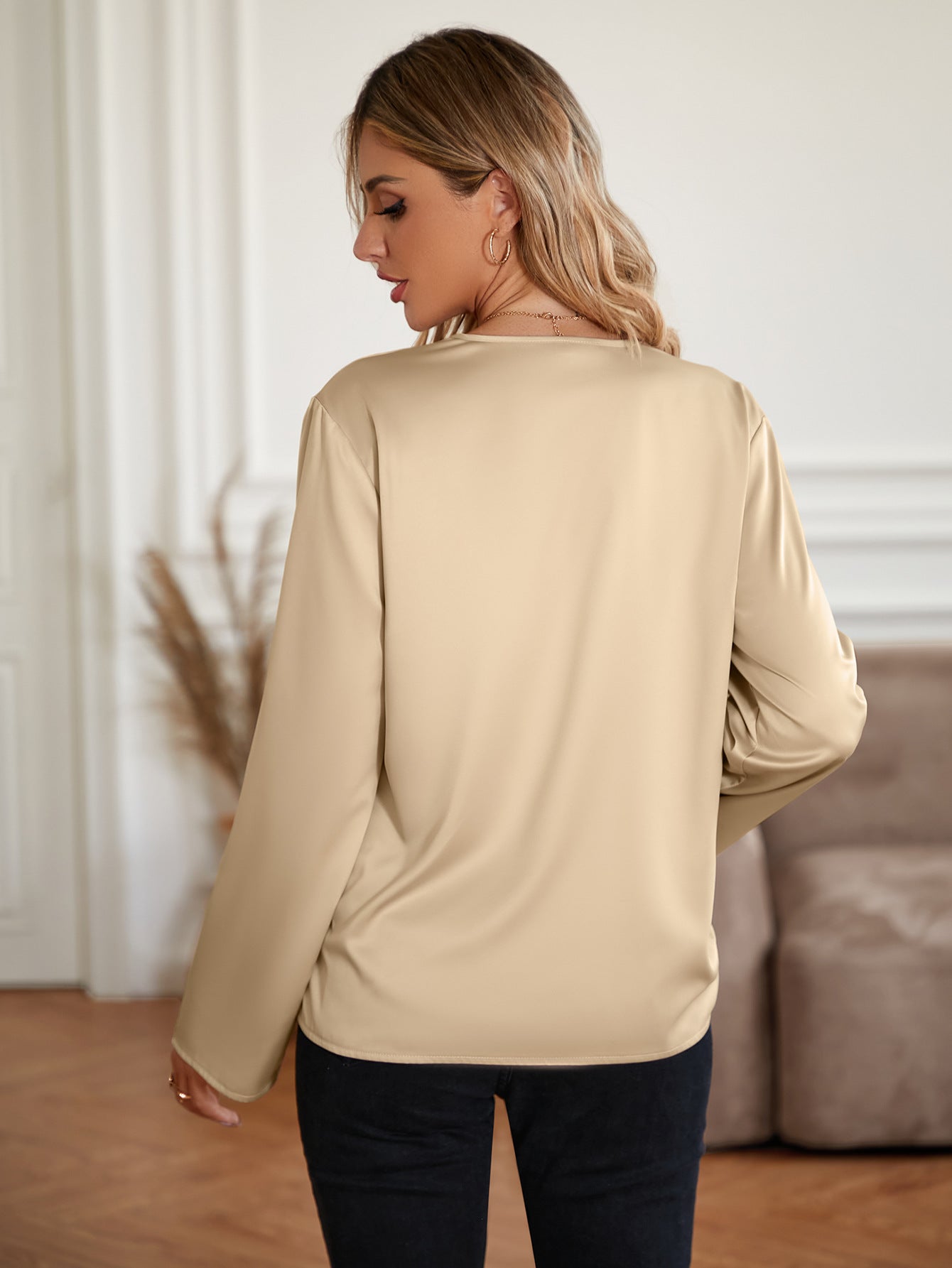 Women's Plain Polyester Long Sleeve Shirt