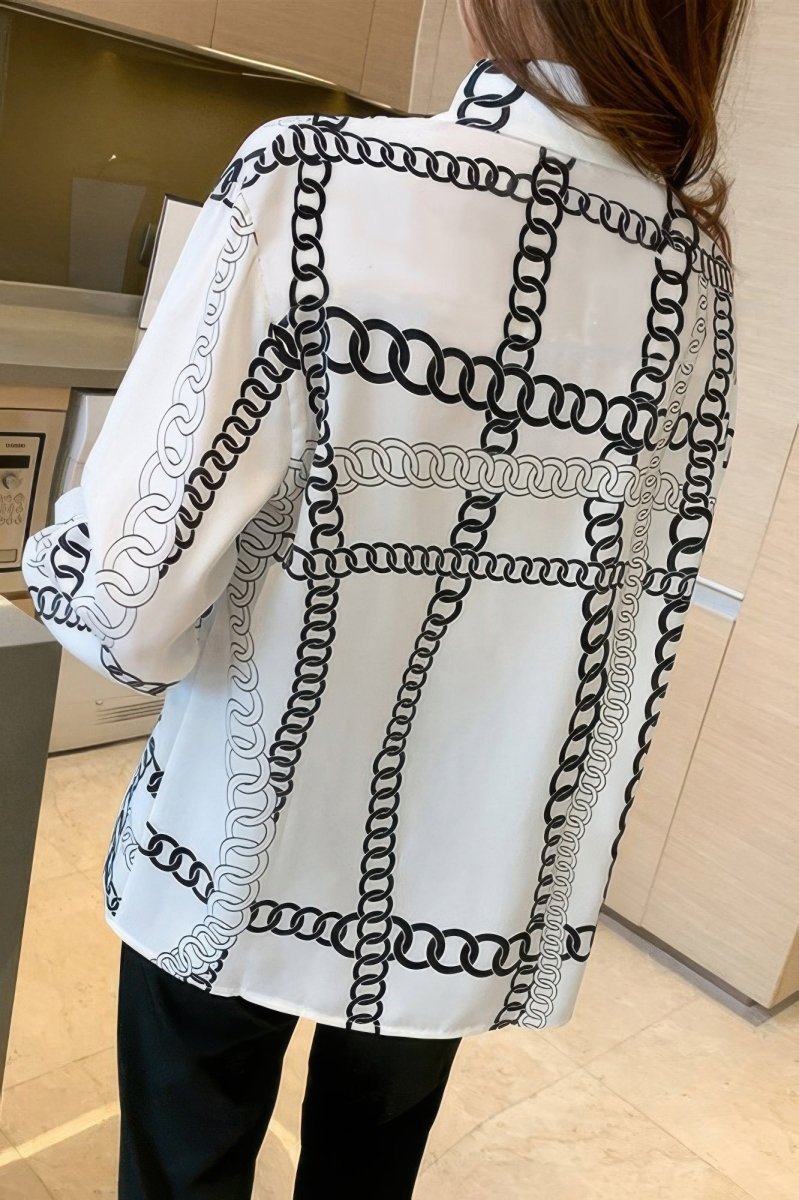 Blouse loose fit chain print drop shoulder summer top