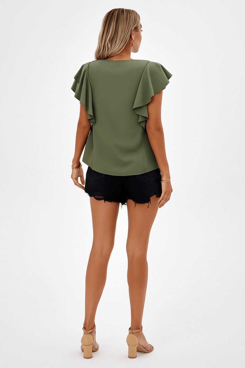 Ruffle sleeve blouse lightweight polyester