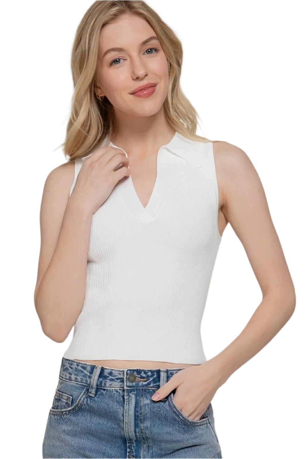 Sleeveless Polo Spring Sweater