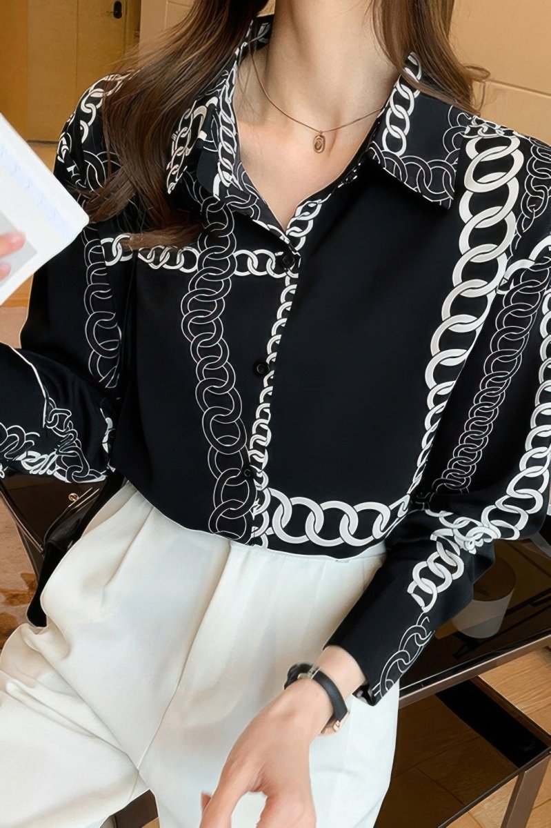 Blouse loose fit chain print drop shoulder summer top