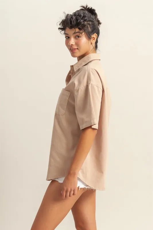 Short Sleeve Button Down Oversized Shirt for Women