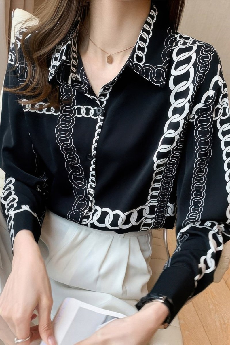 Blouse loose fit chain print drop shoulder summer top