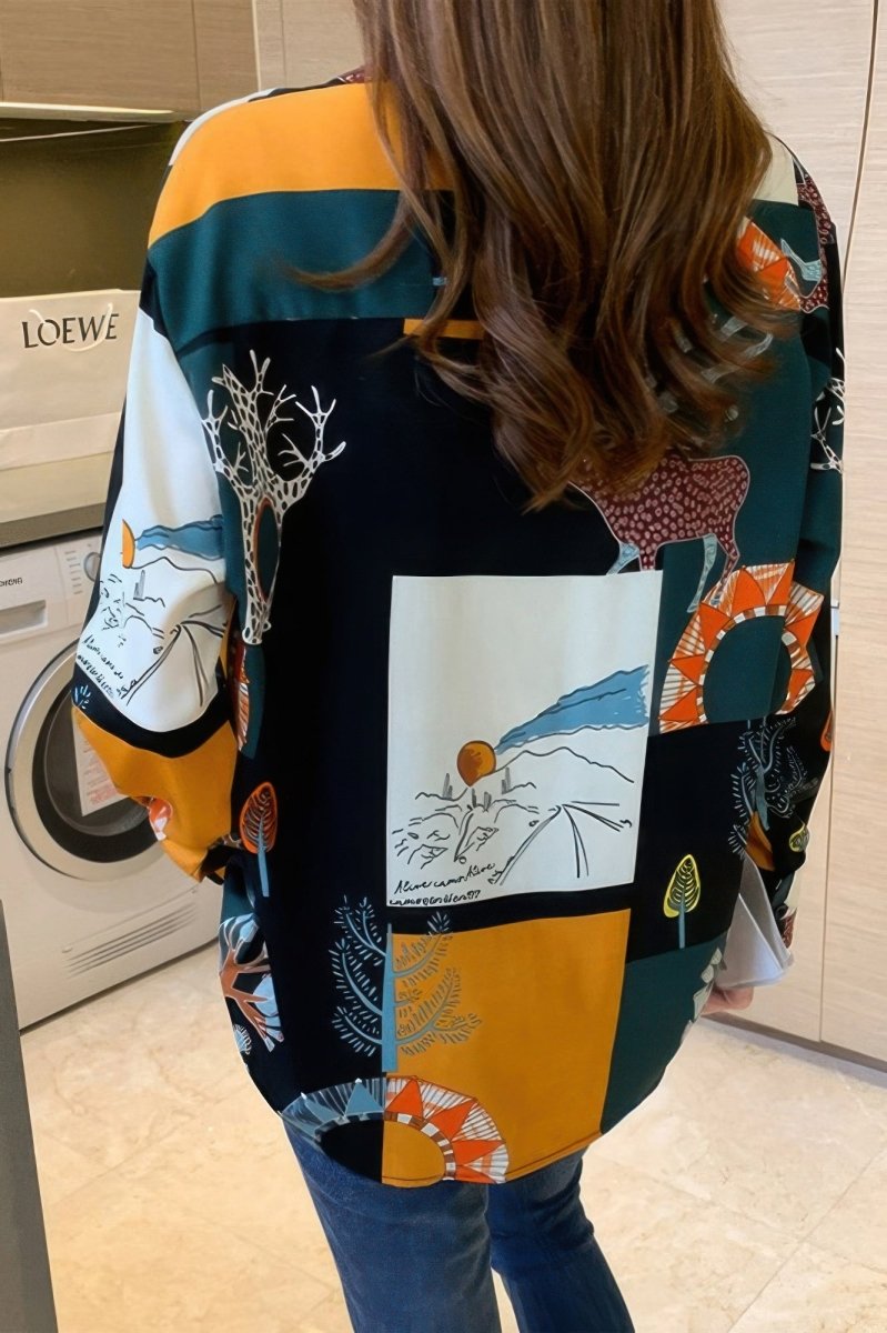 Blouse loose fit chain print drop shoulder summer top