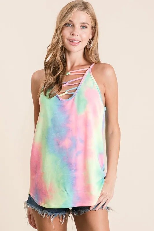 Caged Neck Terry Knit Camisole – Tie Dye Style