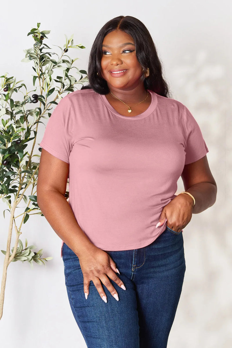 Short Sleeve Slit Hem Tunic Top for Office and Everyday Wear