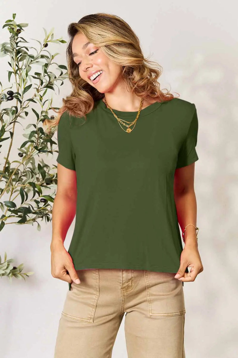 Short Sleeve Slit Hem Tunic Top for Office and Everyday Wear