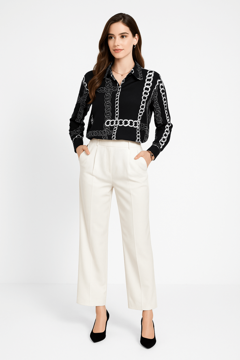 Blouse loose fit chain print drop shoulder summer top