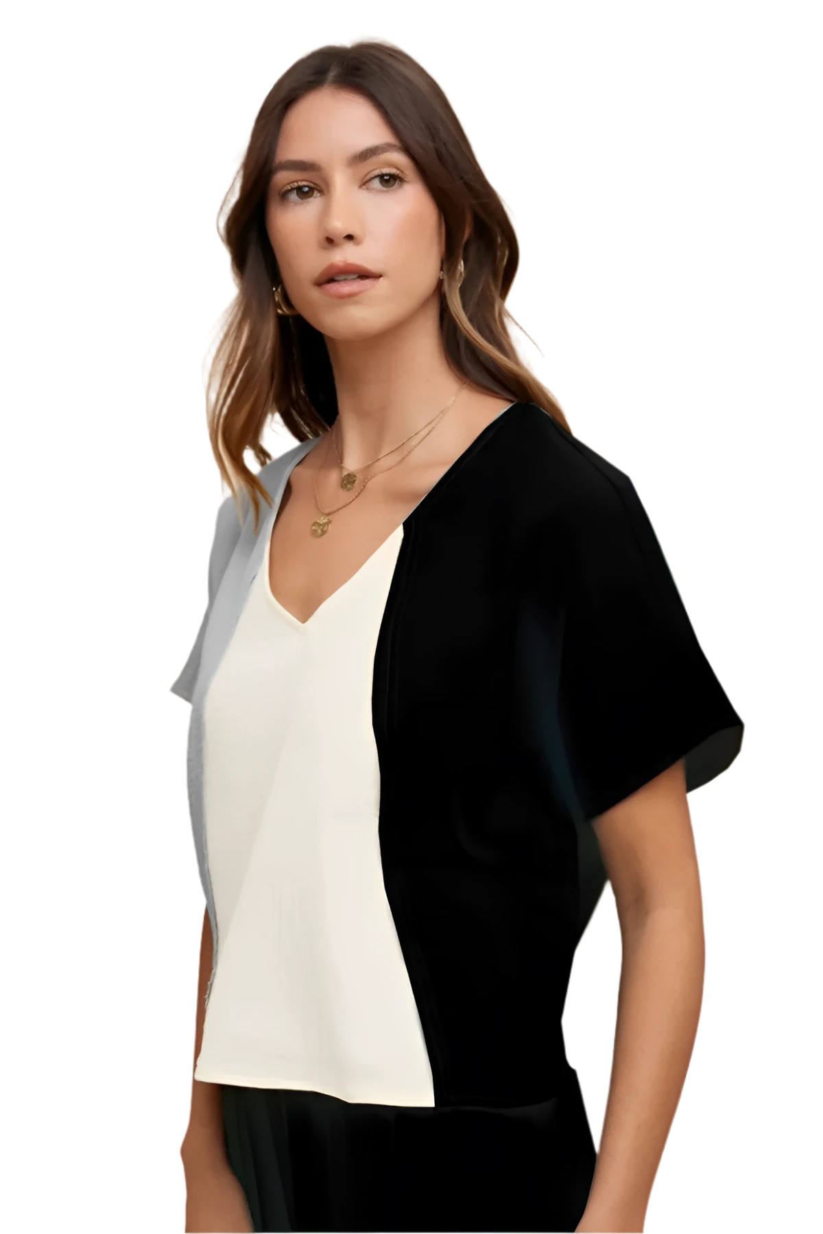 Color Block Cotton Gauze V-Neck Top for Summer Looks